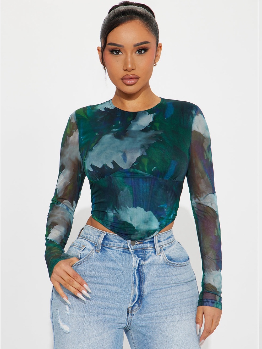 Natural Beauty Olive Combo Mesh Corset Top